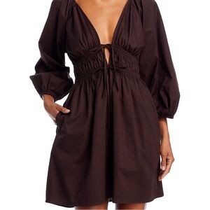 Chic Brown Dress with Puff Sleeves